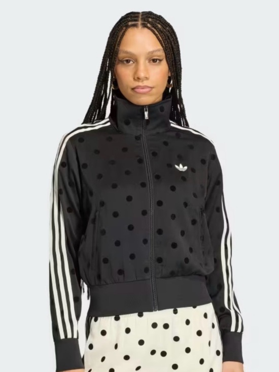 adidas Jackets & Blazers - New Adidas Black Polka Dot Bomber Jacket with White Stripes